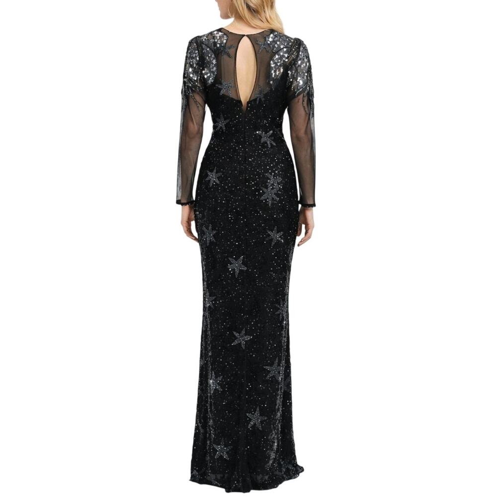 Sava Fashions 1970s Vintage Black Sequin Beaded Long Sleeve Dress Gown Small - Picture 2 of 8